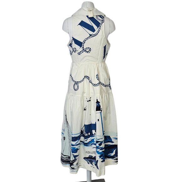 Anthropologie Maeve Sleeveless Midi Shirt Dress, Nautical, Smocked, Button, XS - Picture 2 of 10